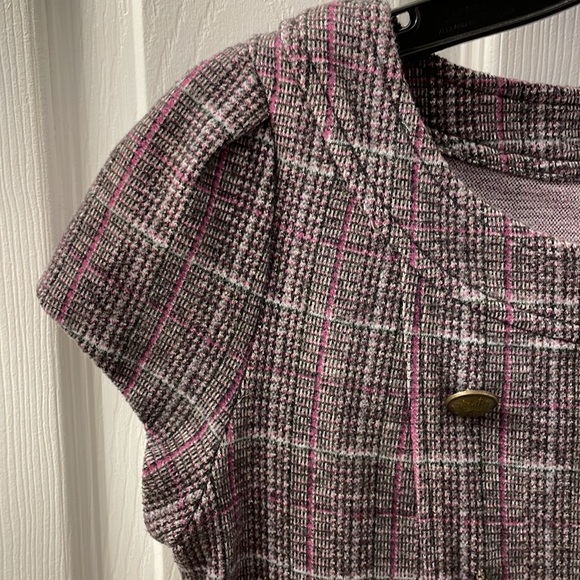Mango size S tweed checkered office dress. Gray and plum. Cotton blend MNG - Picture 3 of 10